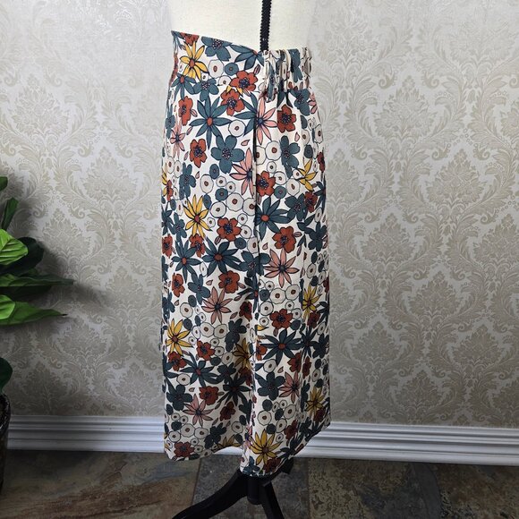 Roolee Size XS Earth Toned Floral Print A-Line Skirt Elastic Back Side Zip Lined - Picture 4 of 11